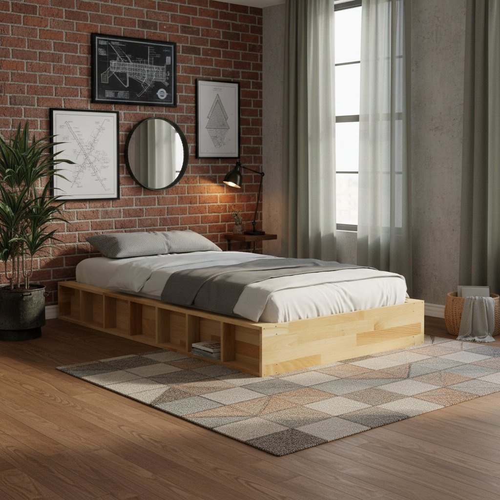 Lit en Bois Massif avec Rangements Intégrés