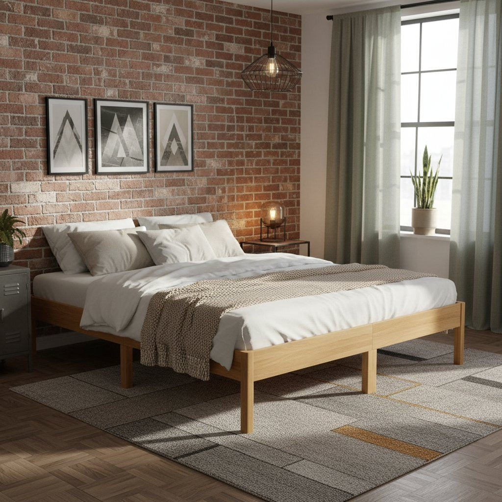 Lit en Bois de Chêne Industriel 2 Personnes