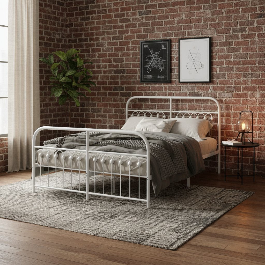 Lit en Métal Blanc Industriel 140X190