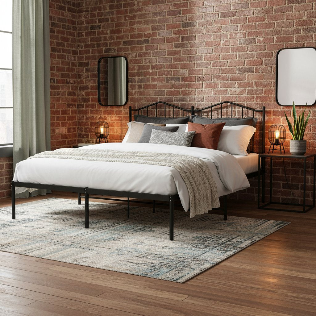 Lit en Métal Noir au Style Industriel 160X200