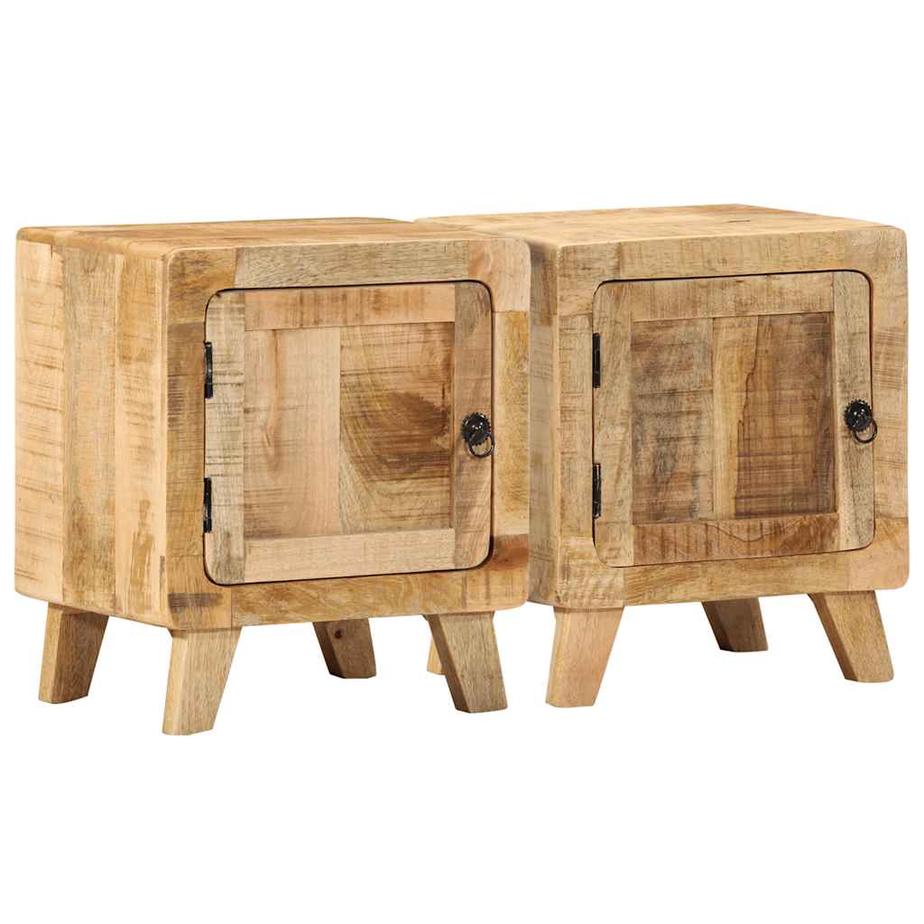 Lot de 2 Tables de Chevet en Bois Massif Style Industriel-Marron-Bois de manguier brut massif-2-La-Fabrique-Industrielle