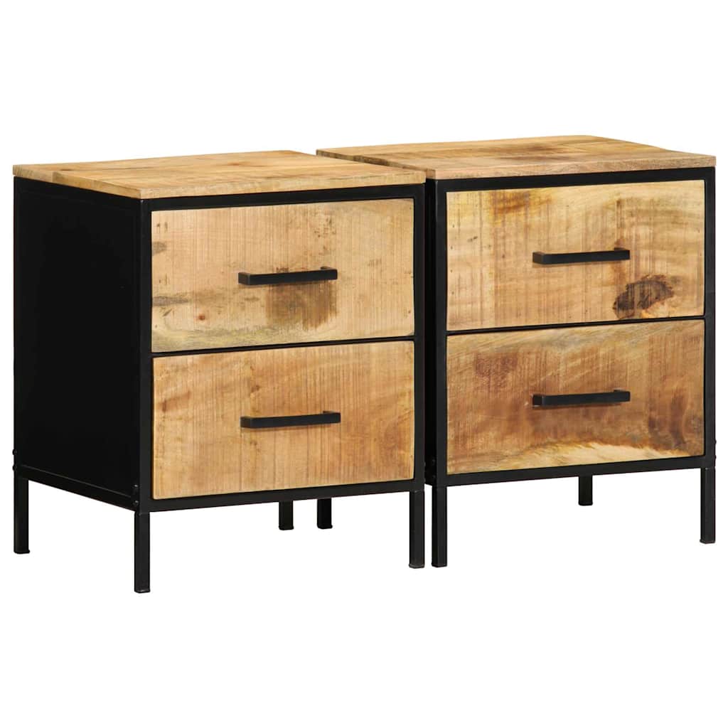 Lot de 2 Tables de Chevet en Bois Massif et Métal Noir-2-La-Fabrique-Industrielle