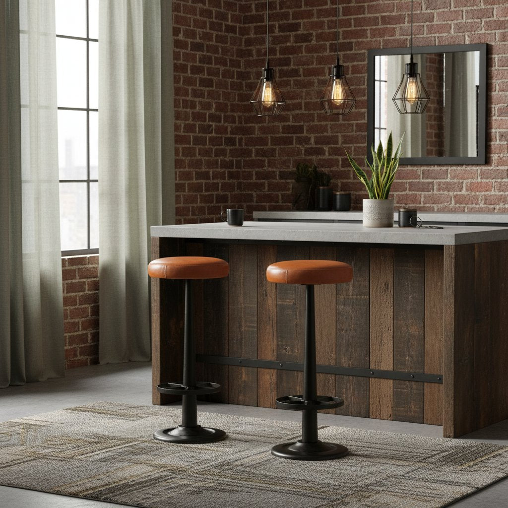 Lot de 2 Tabourets de Bar Industriel en Cuir