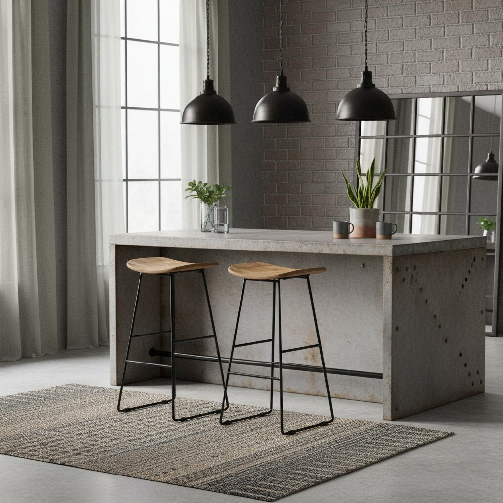 Lot de 4 Tabourets de Bar en Bois de Teck Recyclé et Acier