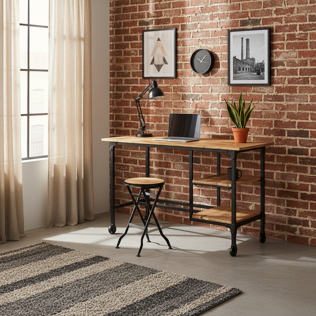 Bureau Industriel en Bois/Métal avec Rangement