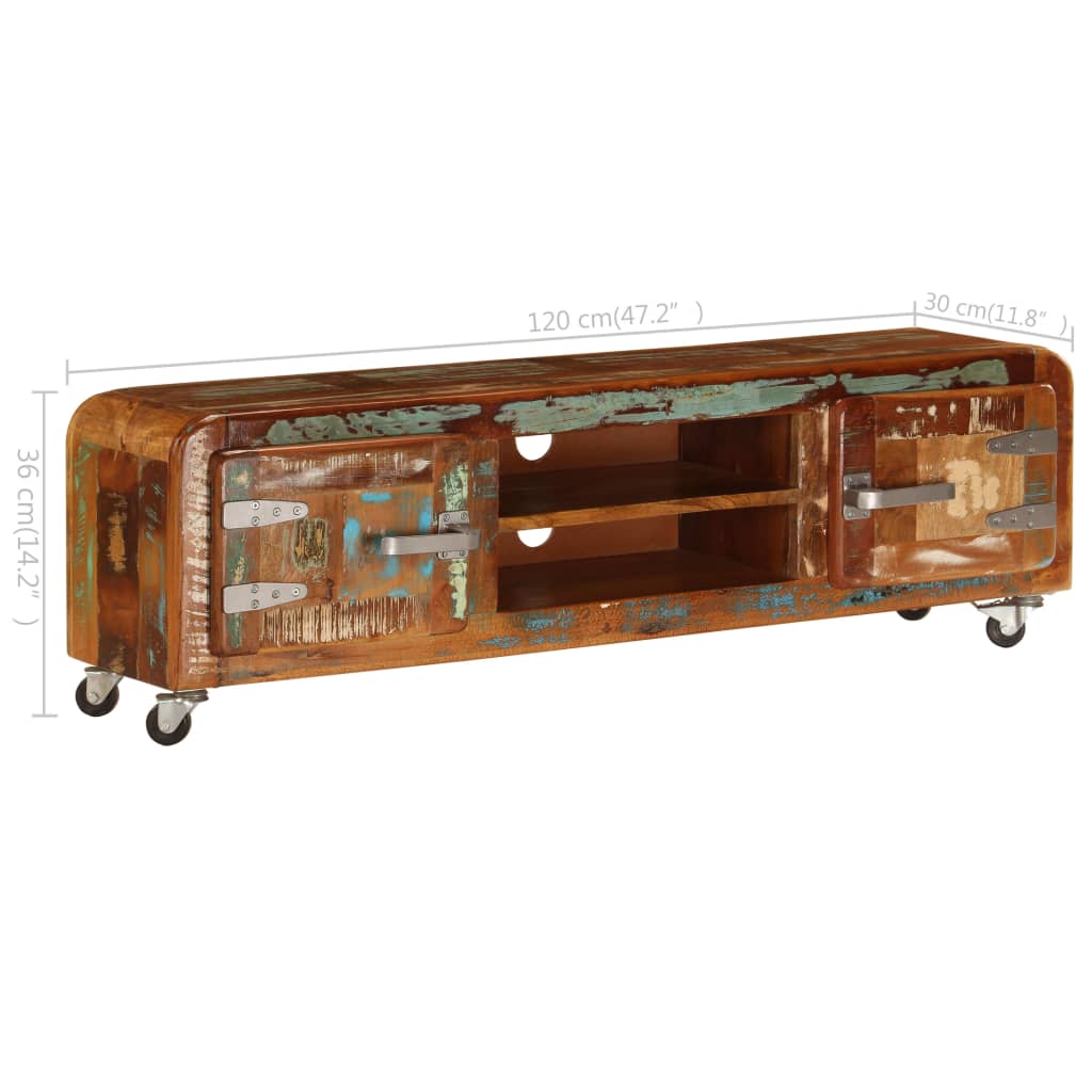 Meuble TV Authentique en Bois Massif et Roulettes-La-Fabrique-Industrielle