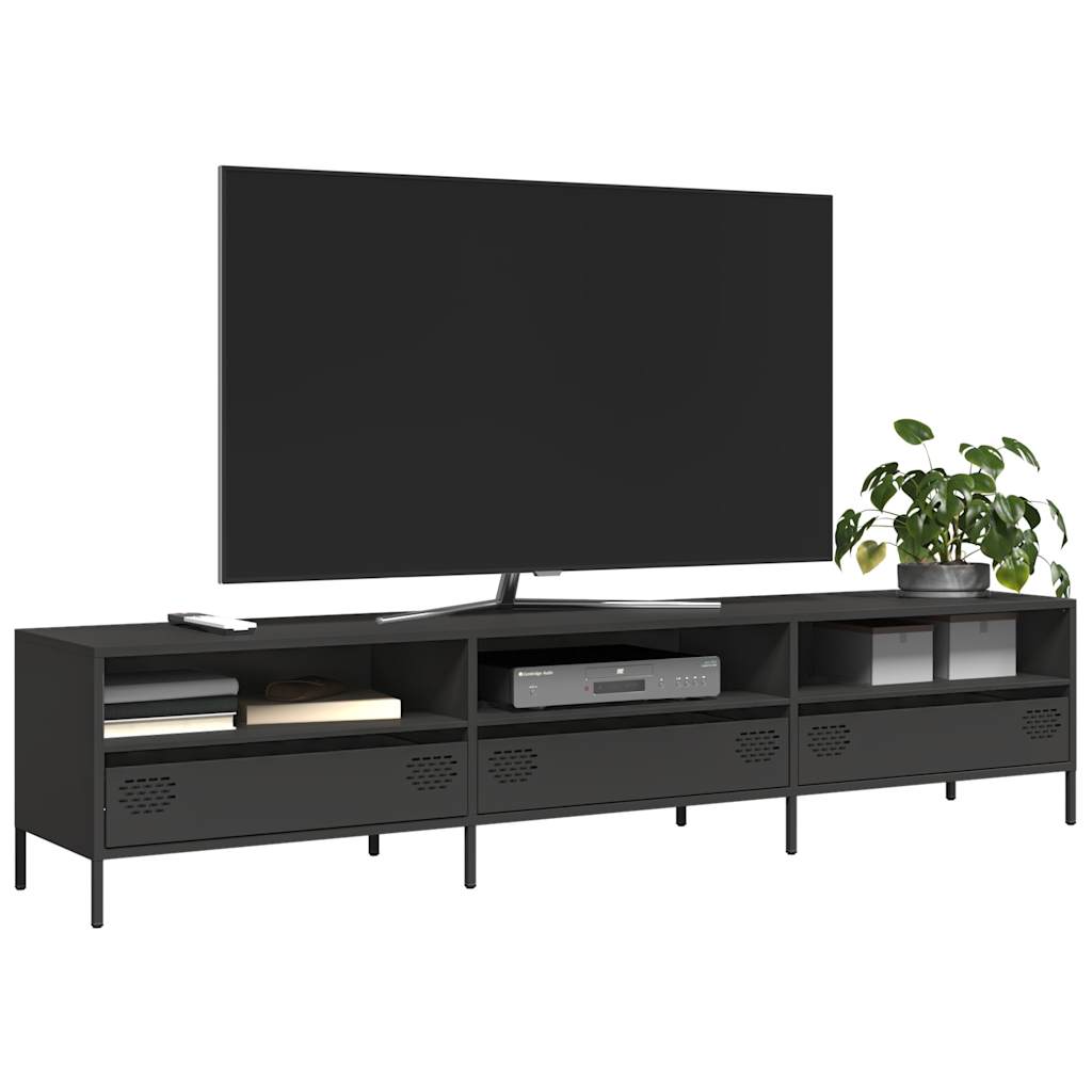Meuble TV Industriel 140 cm en Acier Laminé à Froid-Noir-202 cm-1-La-Fabrique-Industrielle