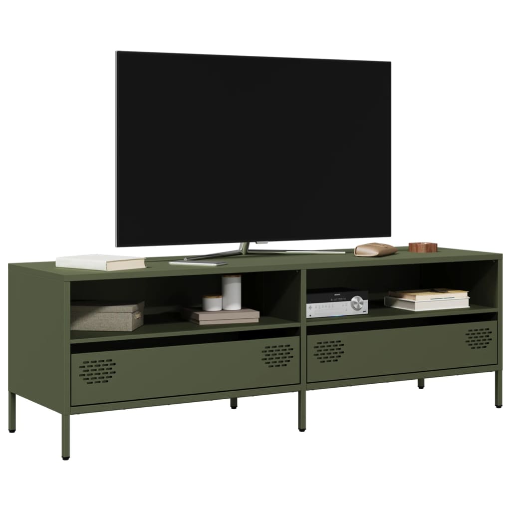 Meuble TV Industriel 140 cm en Acier Laminé à Froid-Vert olive-135 cm-1-La-Fabrique-Industrielle