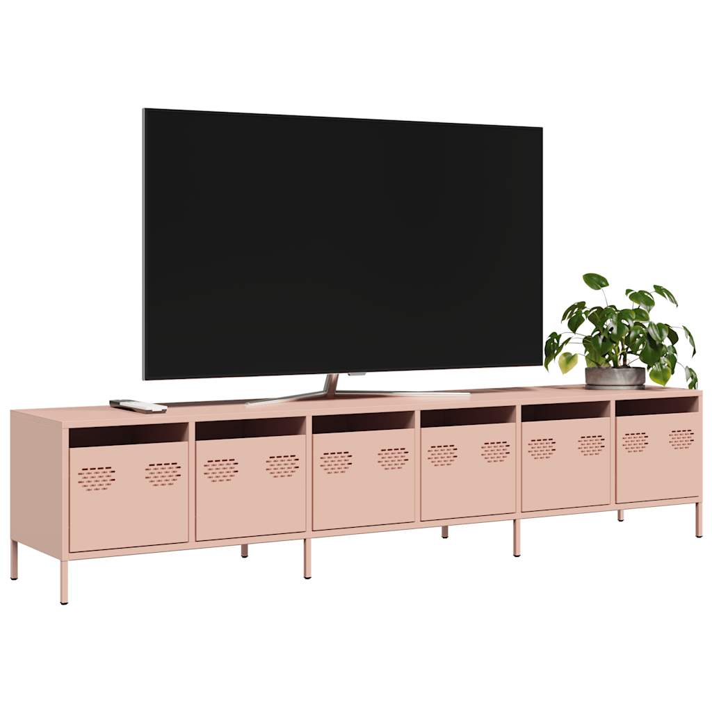 Meuble TV Industriel en Acier Anthracite-Rose-202 cm-1-La-Fabrique-Industrielle