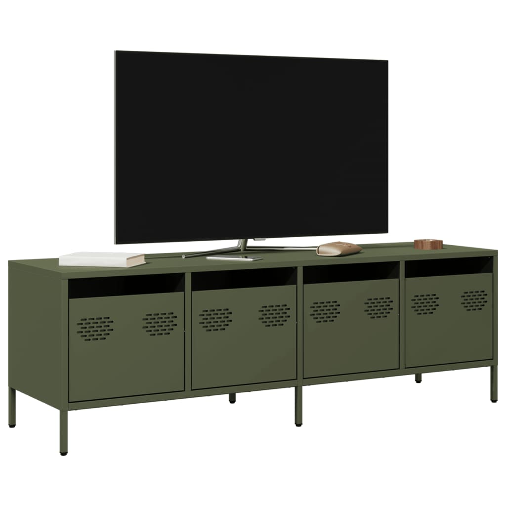 Meuble TV Industriel en Acier Anthracite-Vert olive-135 cm-1-La-Fabrique-Industrielle