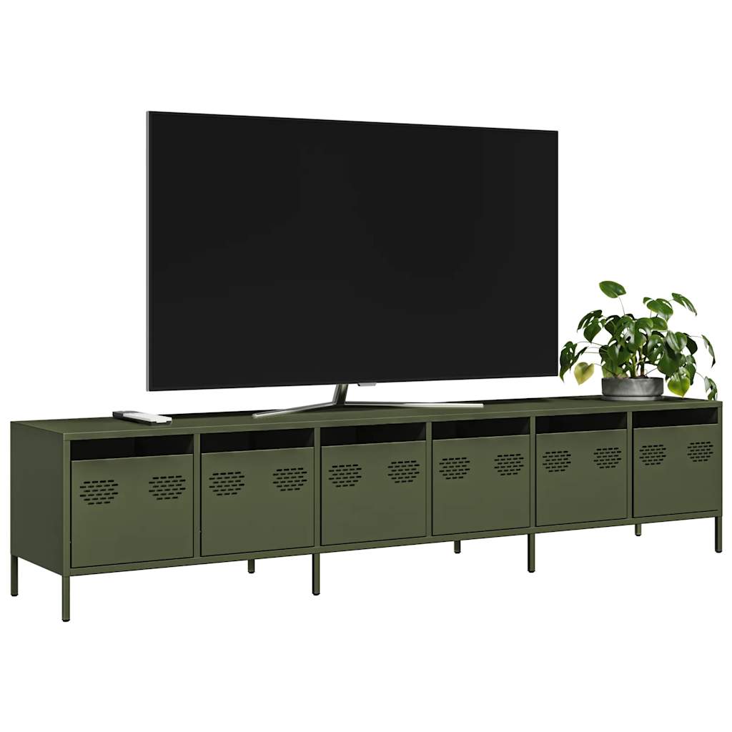 Meuble TV Industriel en Acier Anthracite-Vert olive-202 cm-1-La-Fabrique-Industrielle