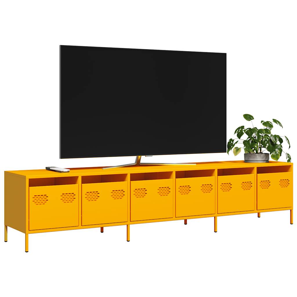Meuble TV Industriel en Acier Anthracite-jaune moutarde-202 cm-1-La-Fabrique-Industrielle
