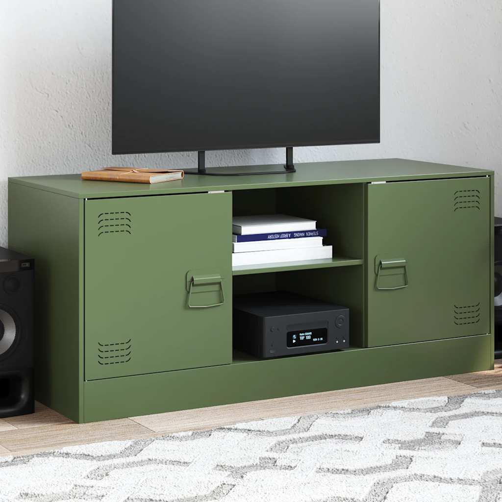 Meuble TV Industriel en Acier Olive-Vert-1-La-Fabrique-Industrielle