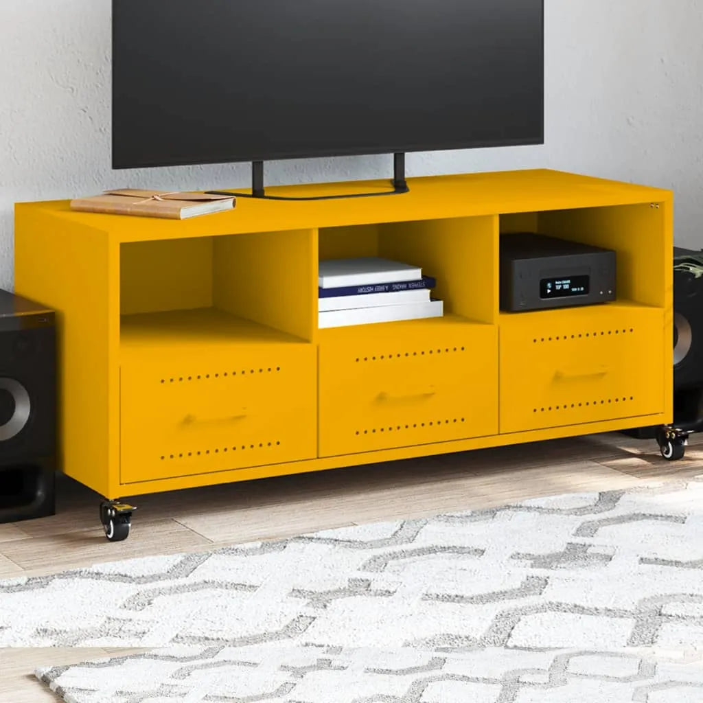 Meuble TV Olive en Acier au Style Industriel-Jaune-1-La-Fabrique-Industrielle