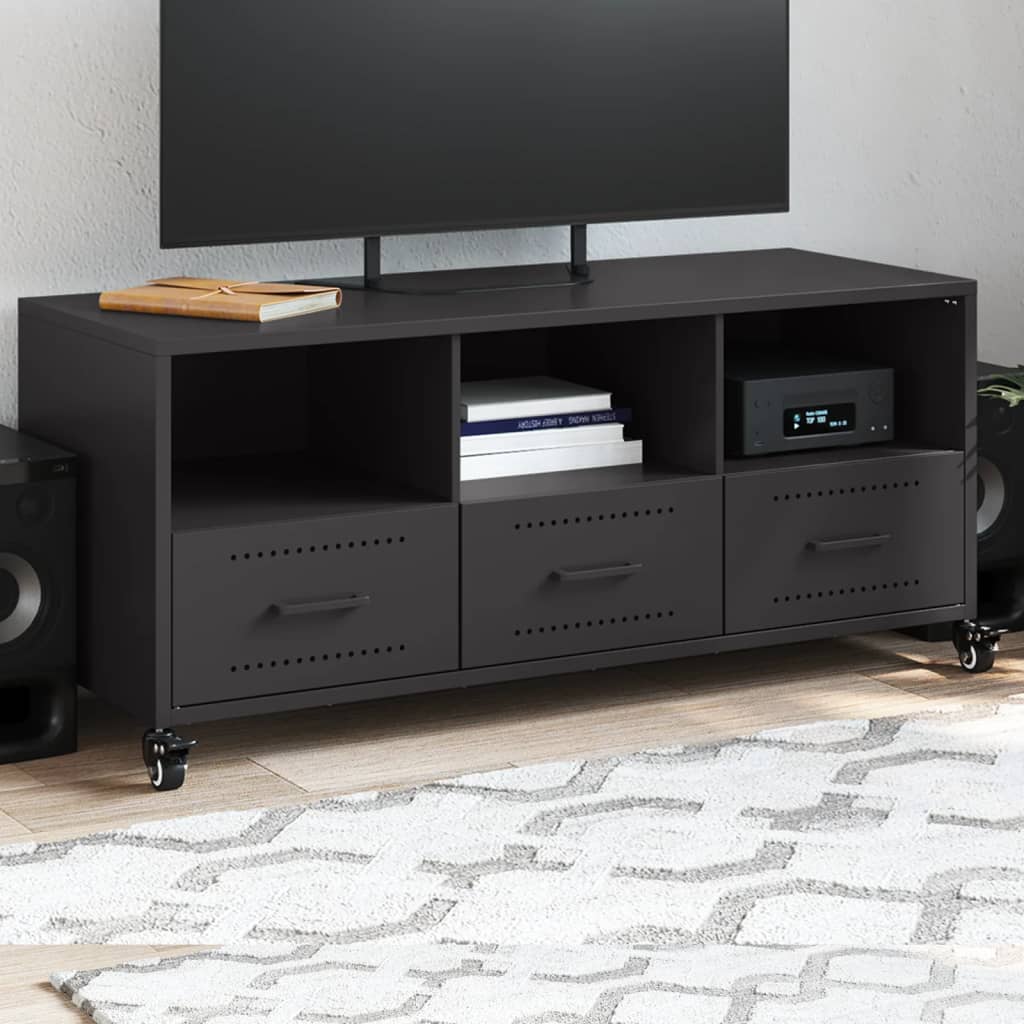 Meuble TV Olive en Acier au Style Industriel-Noir-1-La-Fabrique-Industrielle