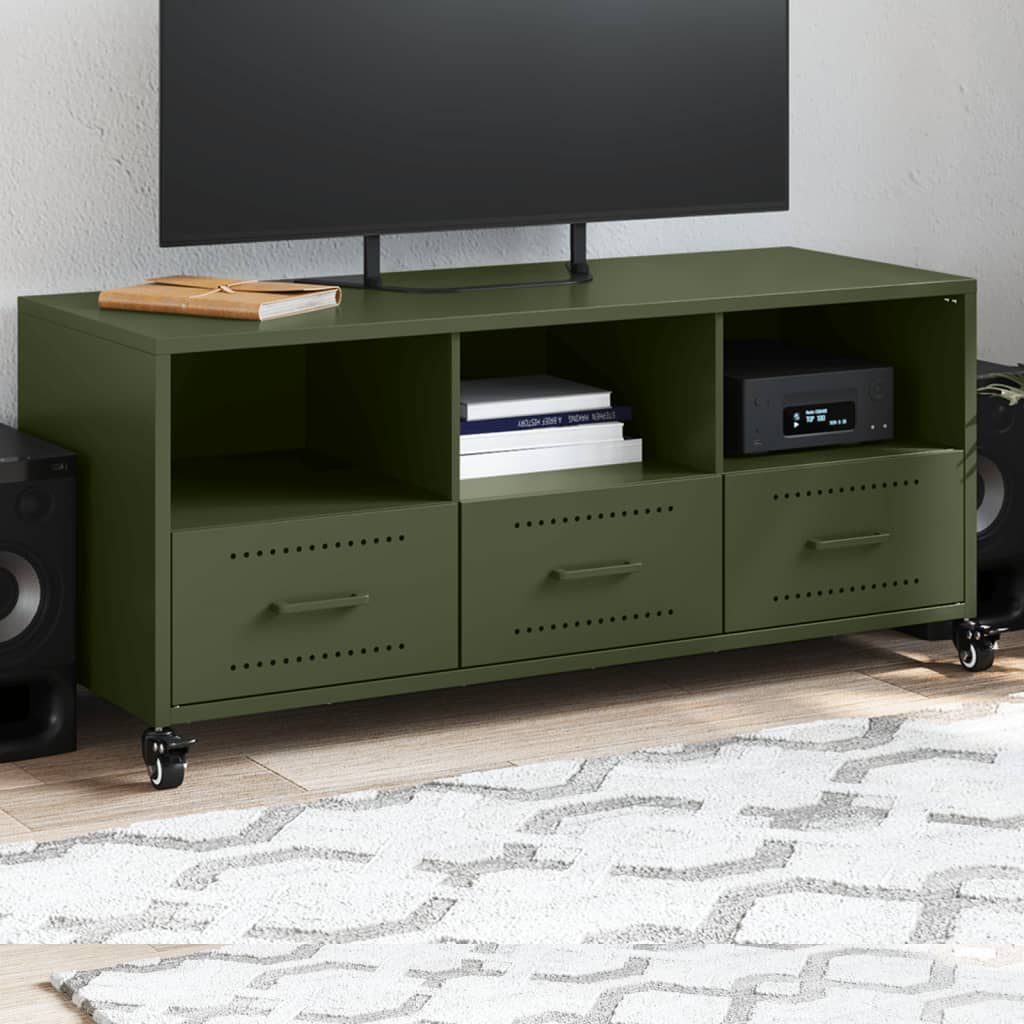 Meuble TV Olive en Acier au Style Industriel-Vert-1-La-Fabrique-Industrielle