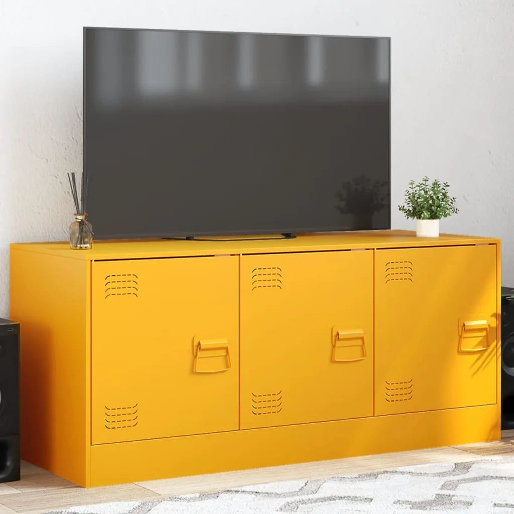 Meuble TV en acier au style industriel-jaune moutarde-1-La-Fabrique-Industrielle