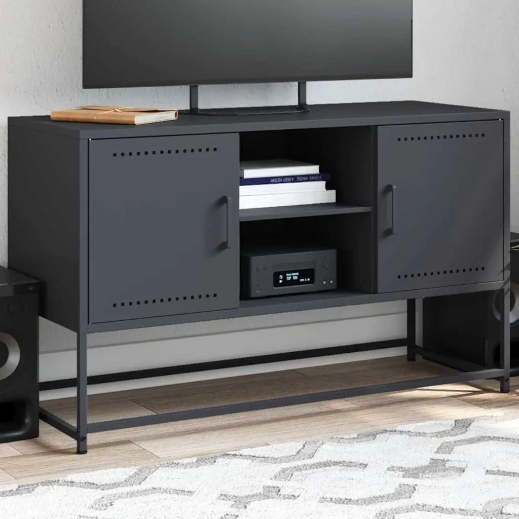 Meuble TV avec Casier en Acier Moutarde-Anthracite-1-La-Fabrique-Industrielle