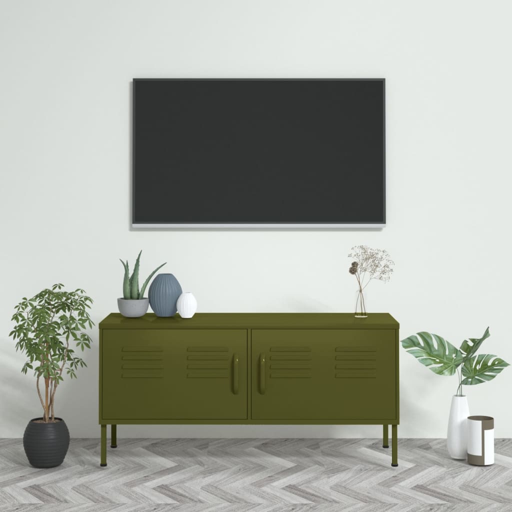 Meuble TV en Acier Design et Élégance Indus-Vert olive-1-La-Fabrique-Industrielle