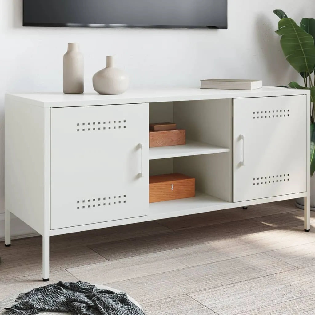 Meuble TV en Acier Gris Style Industriel-Blanc-1-La-Fabrique-Industrielle