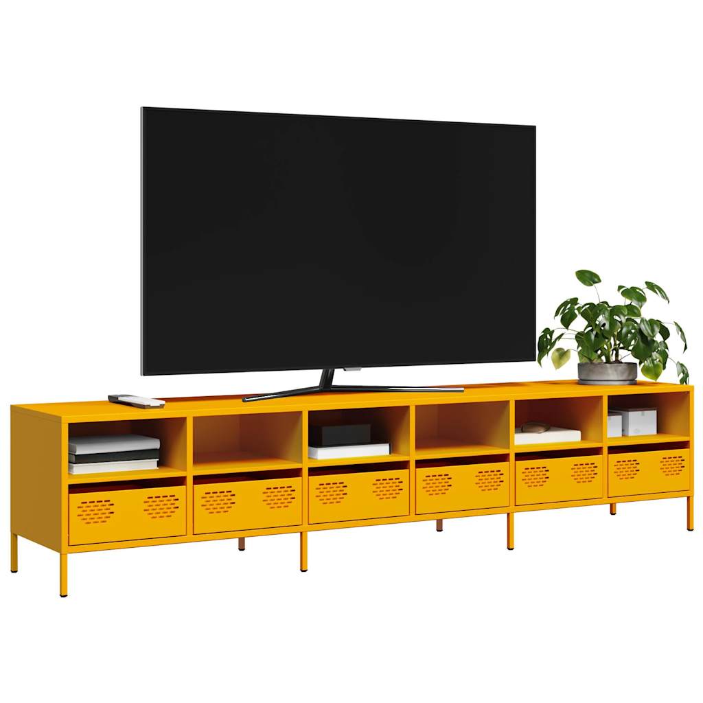 Meuble TV en acier au style industriel-jaune moutarde-202 cm-1-La-Fabrique-Industrielle