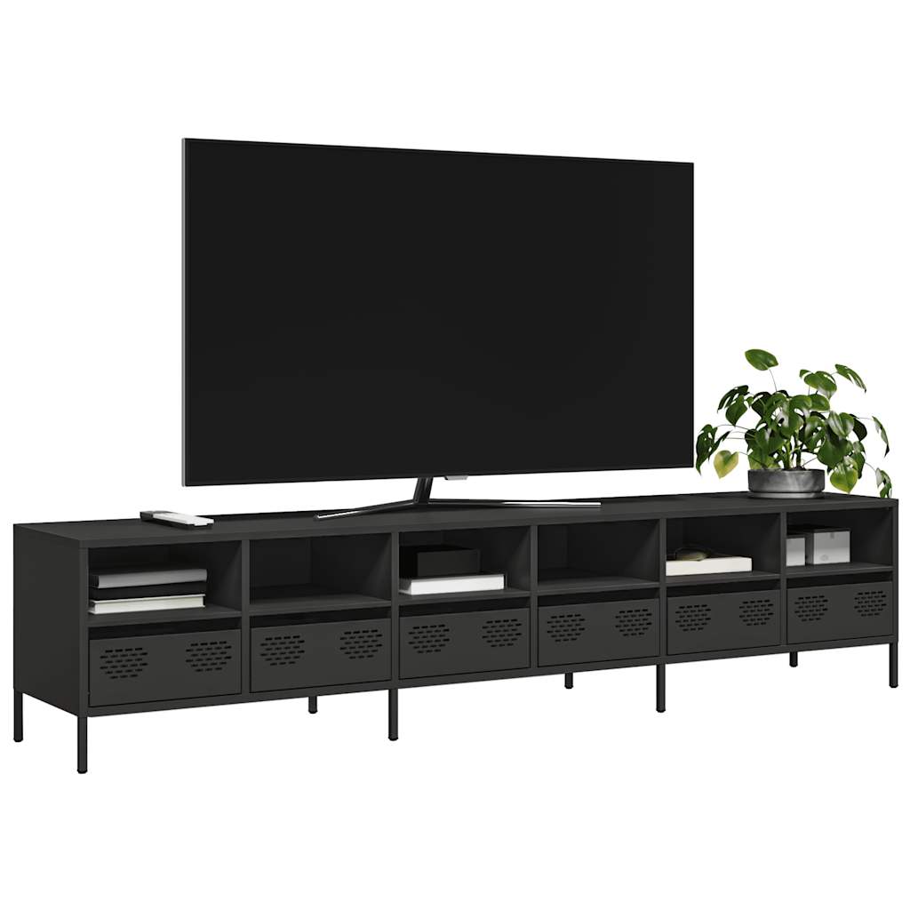 Meuble TV en acier au style industriel-Noir-202 cm-1-La-Fabrique-Industrielle