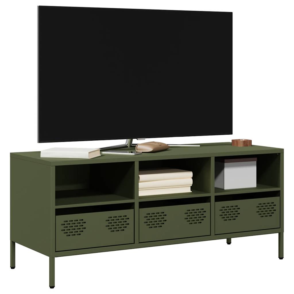 Meuble TV en acier au style industriel-Vert olive-101.5 cm-1-La-Fabrique-Industrielle