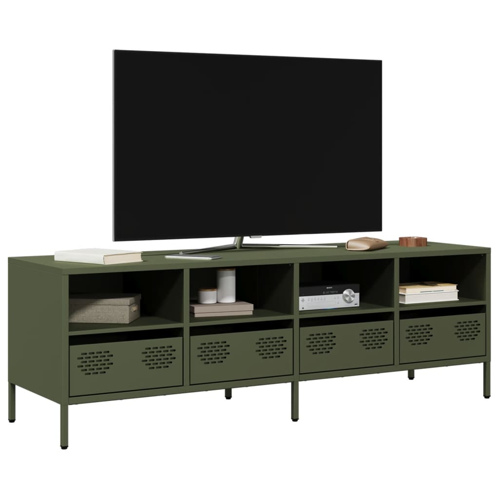 Meuble TV en acier au style industriel-Vert olive-135 cm-1-La-Fabrique-Industrielle