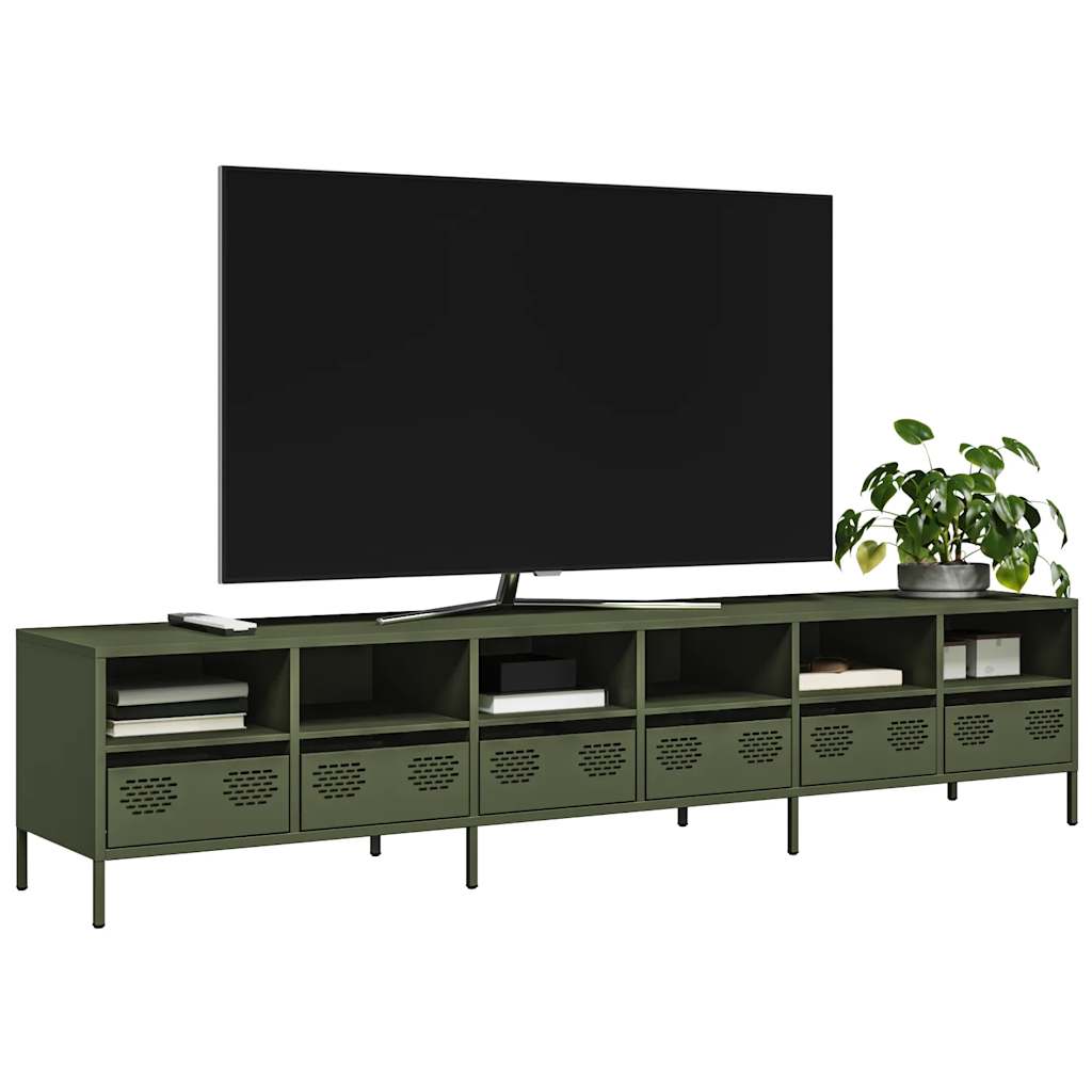 Meuble TV en acier au style industriel-Vert olive-202 cm-1-La-Fabrique-Industrielle