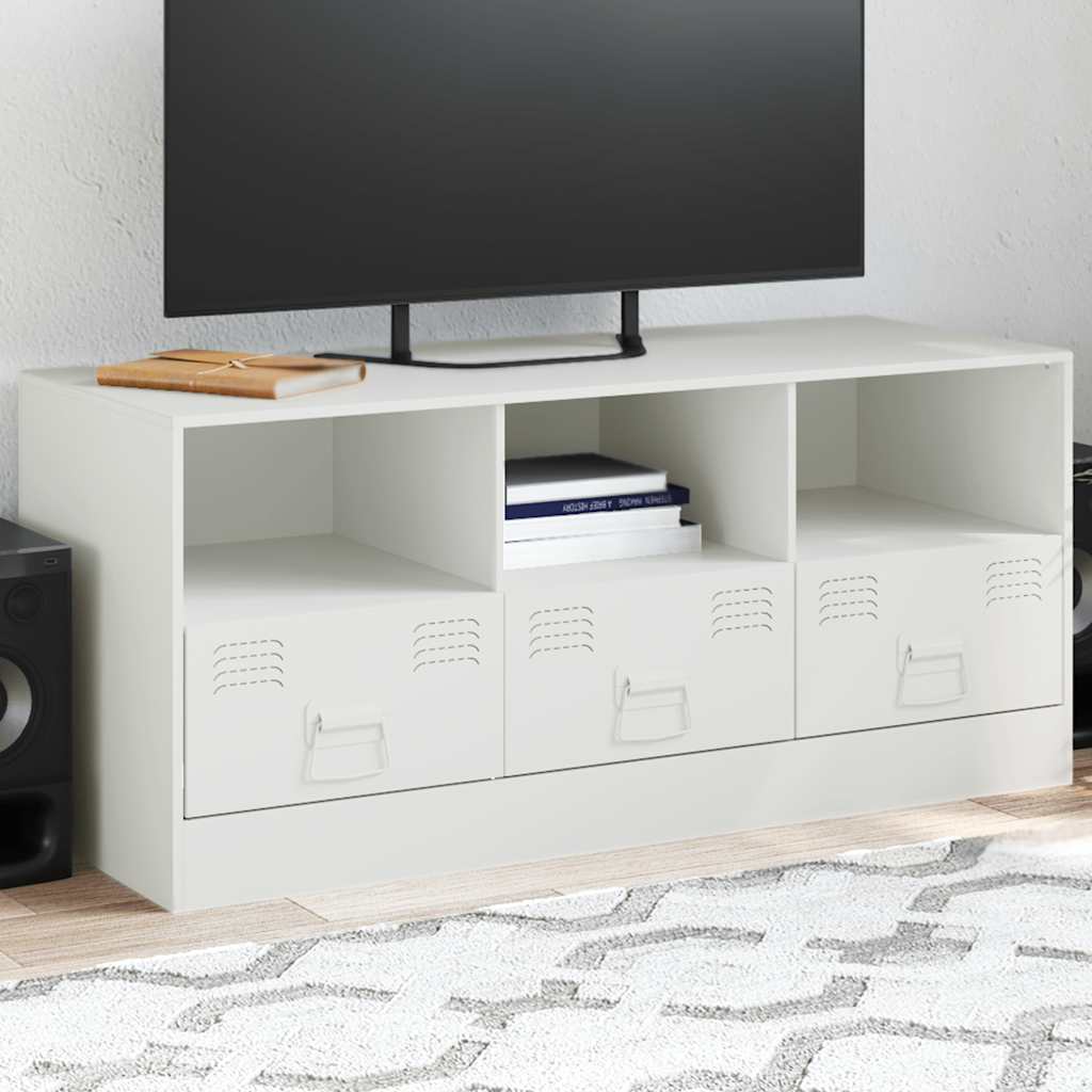 Meuble TV en Acier au Style Industriel-Blanc-1-La-Fabrique-Industrielle