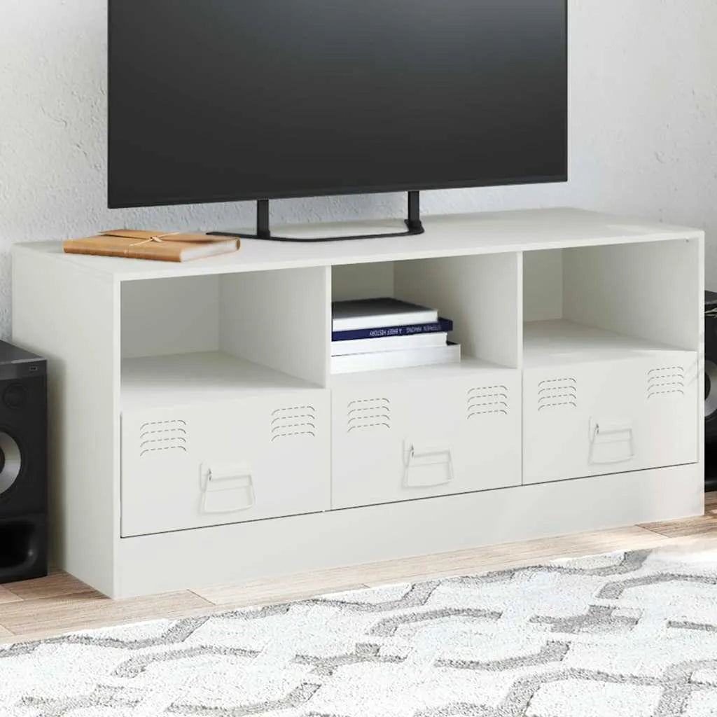 Meuble TV en Acier au Style Industriel-Blanc-1-La-Fabrique-Industrielle