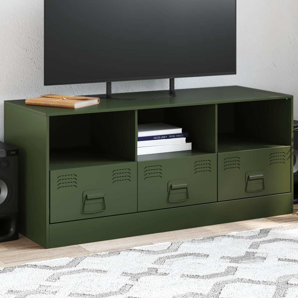Meuble TV en Acier au Style Industriel-Vert olive-1-La-Fabrique-Industrielle