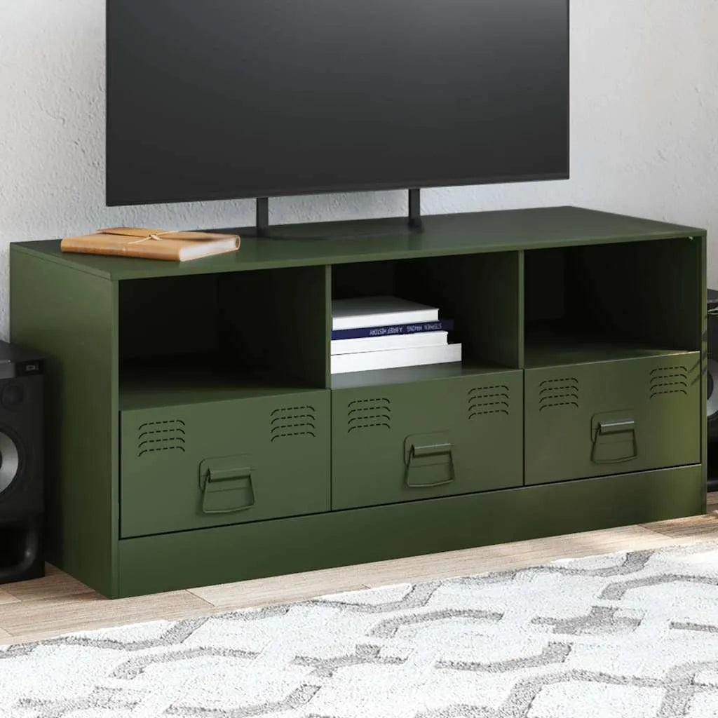 Meuble TV en Acier au Style Industriel-Vert olive-1-La-Fabrique-Industrielle