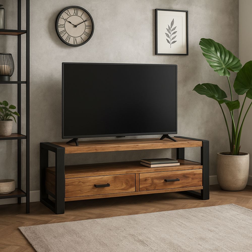 Meuble TV en Bois Marron avec Finition Miel-La Fabrique Industrielle