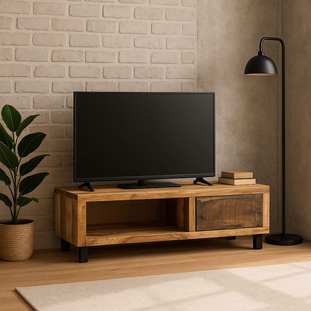 Meuble TV en Bois Massif avec Tiroir de Style Industriel-La Fabrique Industrielle
