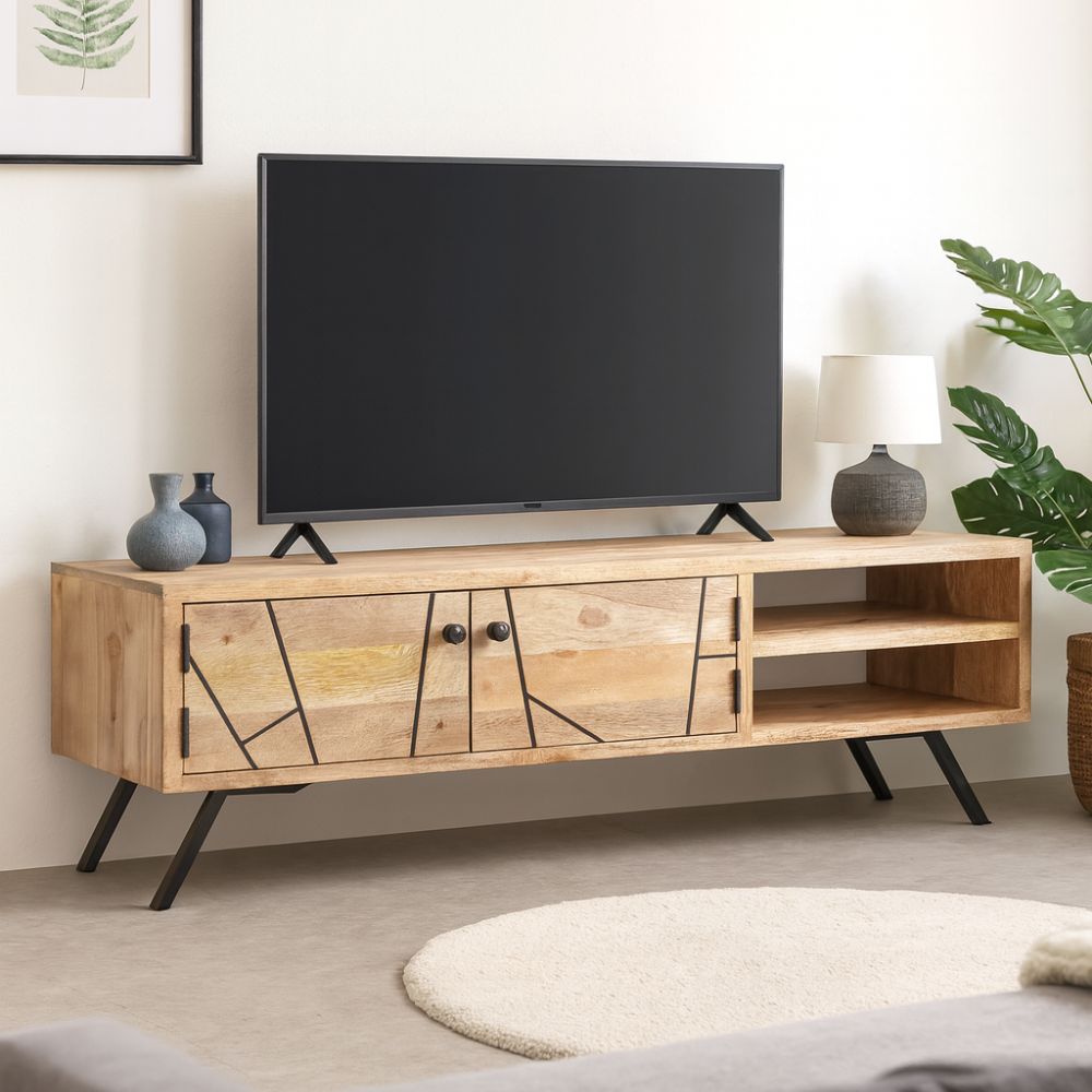 Meuble TV en Bois Massif de Manguier avec Style Industriel-La Fabrique Industrielle