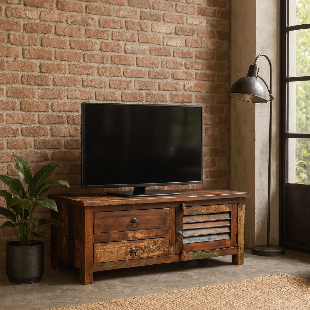 Meuble TV en Bois Massif de Récupération Authentique-La Fabrique Industrielle