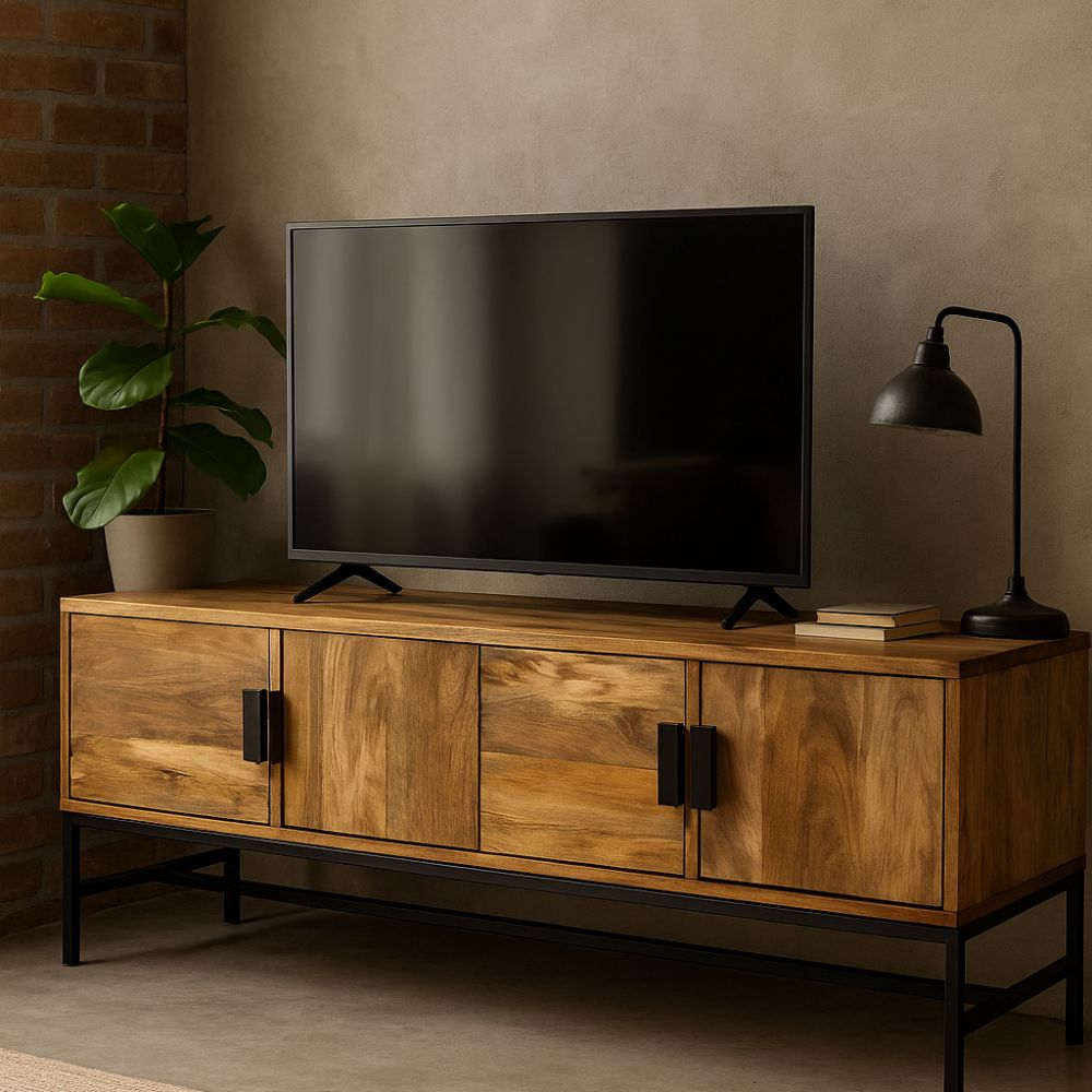 Meuble TV en Bois Massif et Style Industriel 140 cm-La Fabrique Industrielle
