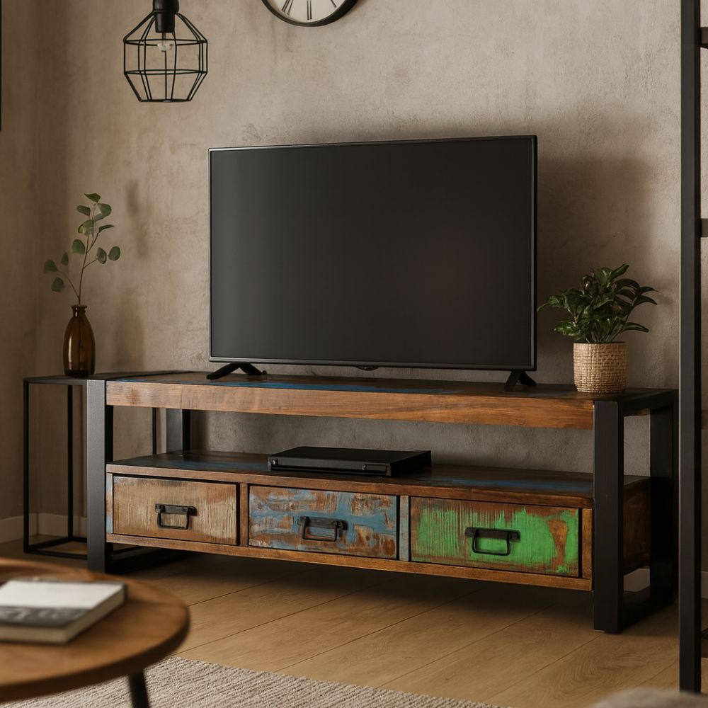 Meuble TV en Bois Recyclé Coloré Vintage-La Fabrique Industrielle