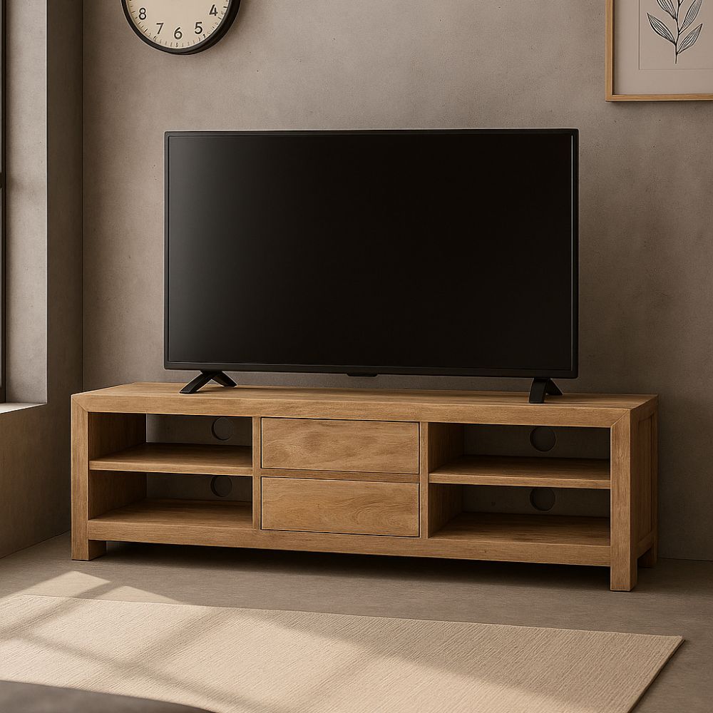 Meuble TV en Bois d'Acacia Massif et Design Industriel-La Fabrique Industrielle