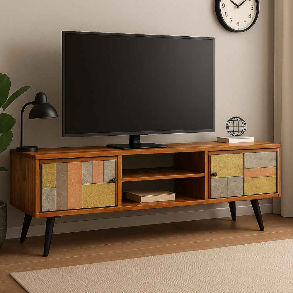 Meuble TV en Bois d'Acacia et Pieds Noirs-La Fabrique Industrielle