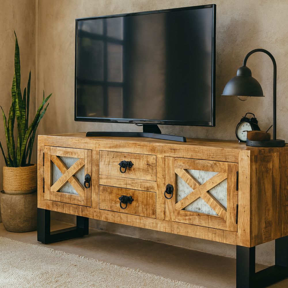 Meuble TV en Bois de Manguier Brut au Style Industriel-La Fabrique Industrielle