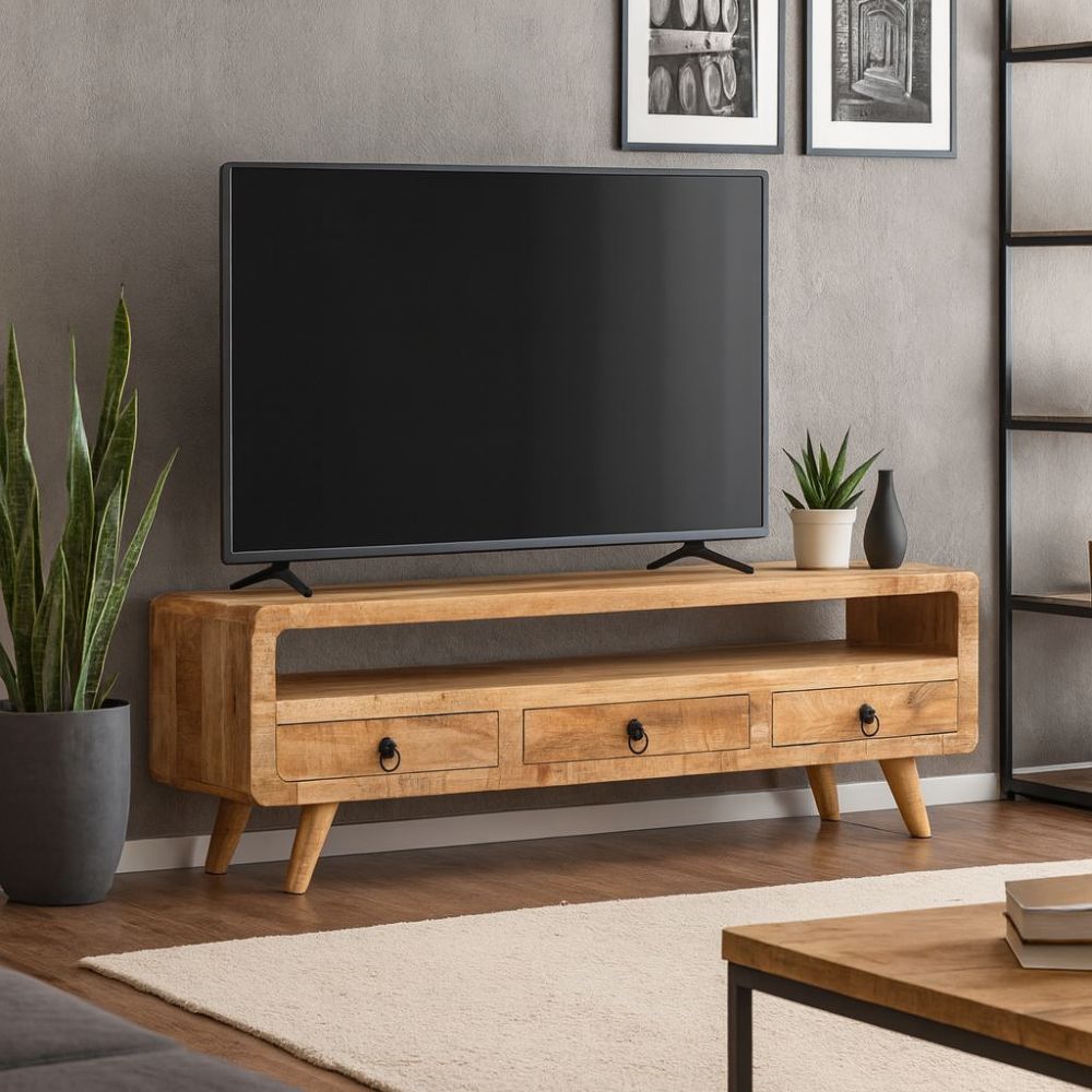 Meuble TV en Bois de Manguier Massif Brut-La Fabrique Industrielle
