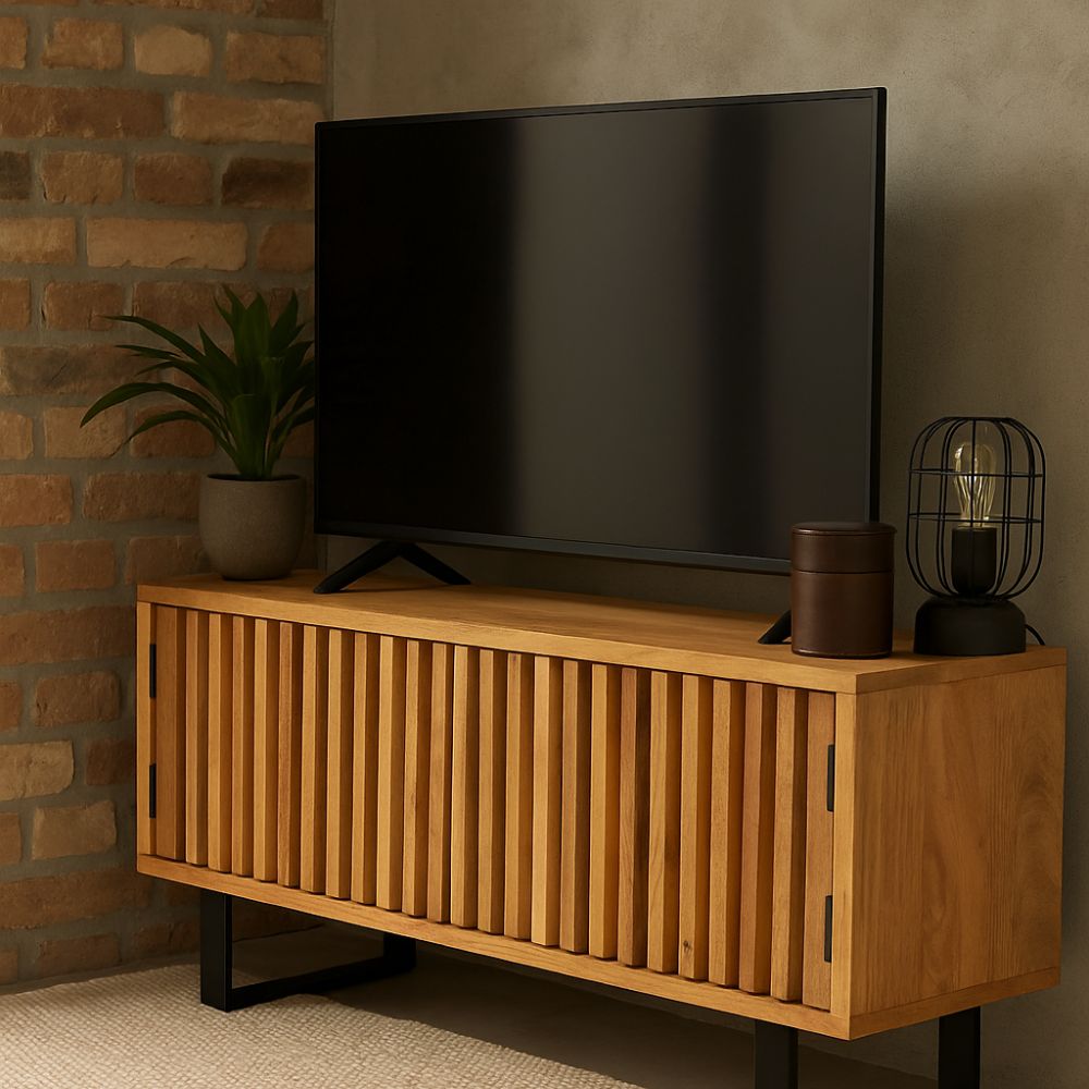 Meuble TV en Bois de Manguier Massif et Fer-La Fabrique Industrielle