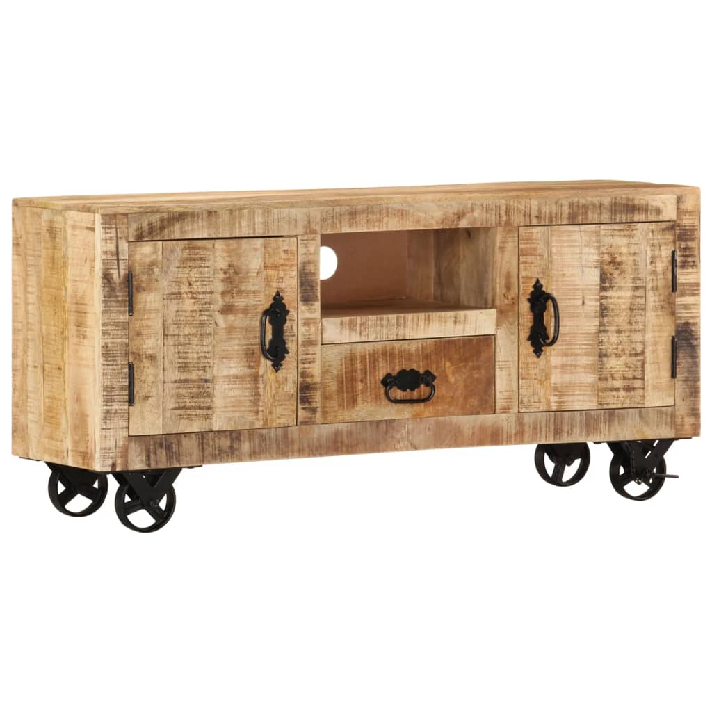 Meuble TV en Bois de Manguier avec Roulettes-La-Fabrique-Industrielle
