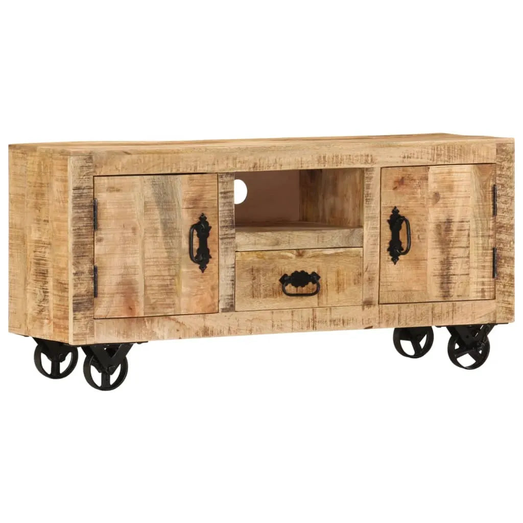 Meuble TV en Bois de Manguier avec Roulettes-La-Fabrique-Industrielle