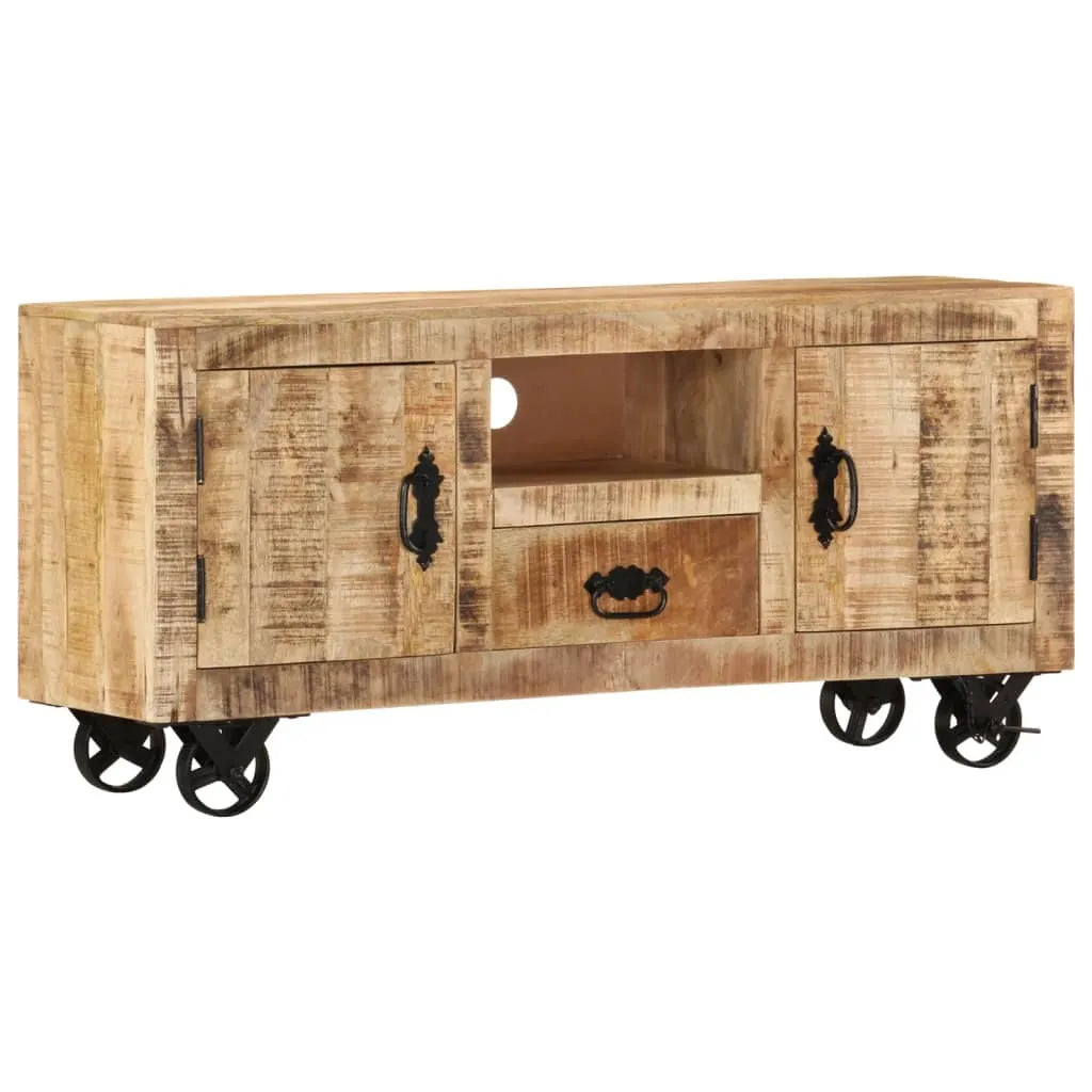 Meuble TV en Bois de Manguier avec Roulettes-La-Fabrique-Industrielle
