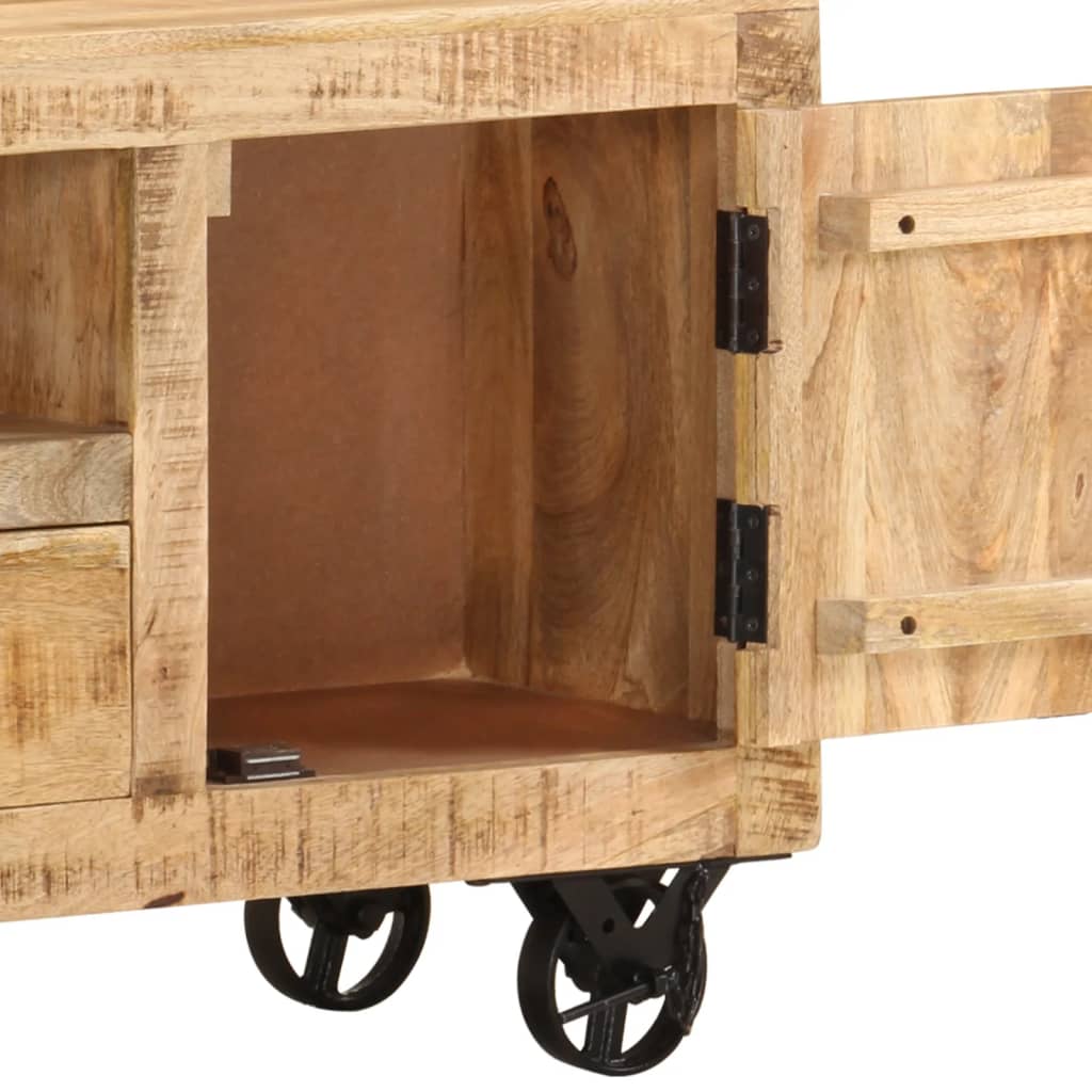 Meuble TV en Bois de Manguier avec Roulettes-La-Fabrique-Industrielle