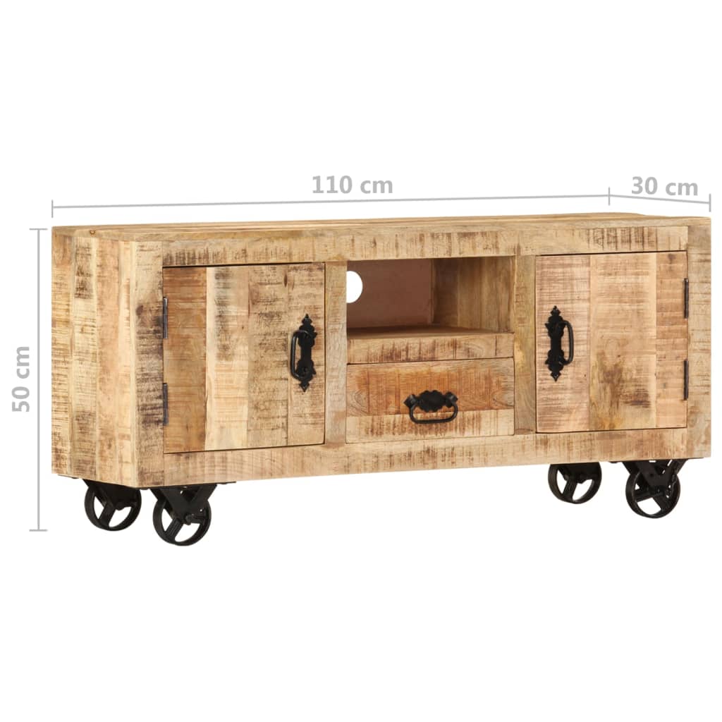 Meuble TV en Bois de Manguier avec Roulettes-La-Fabrique-Industrielle