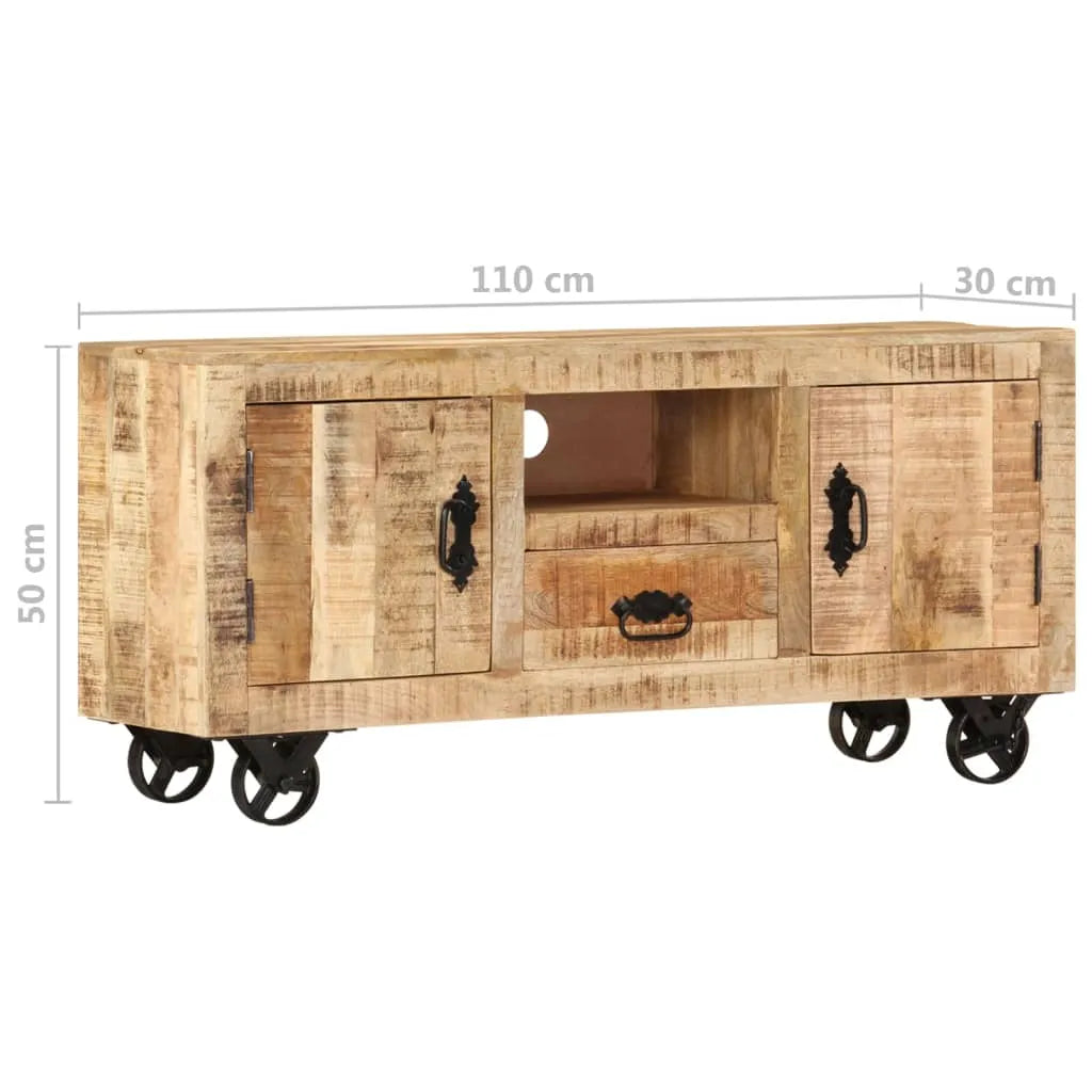 Meuble TV en Bois de Manguier avec Roulettes-La-Fabrique-Industrielle